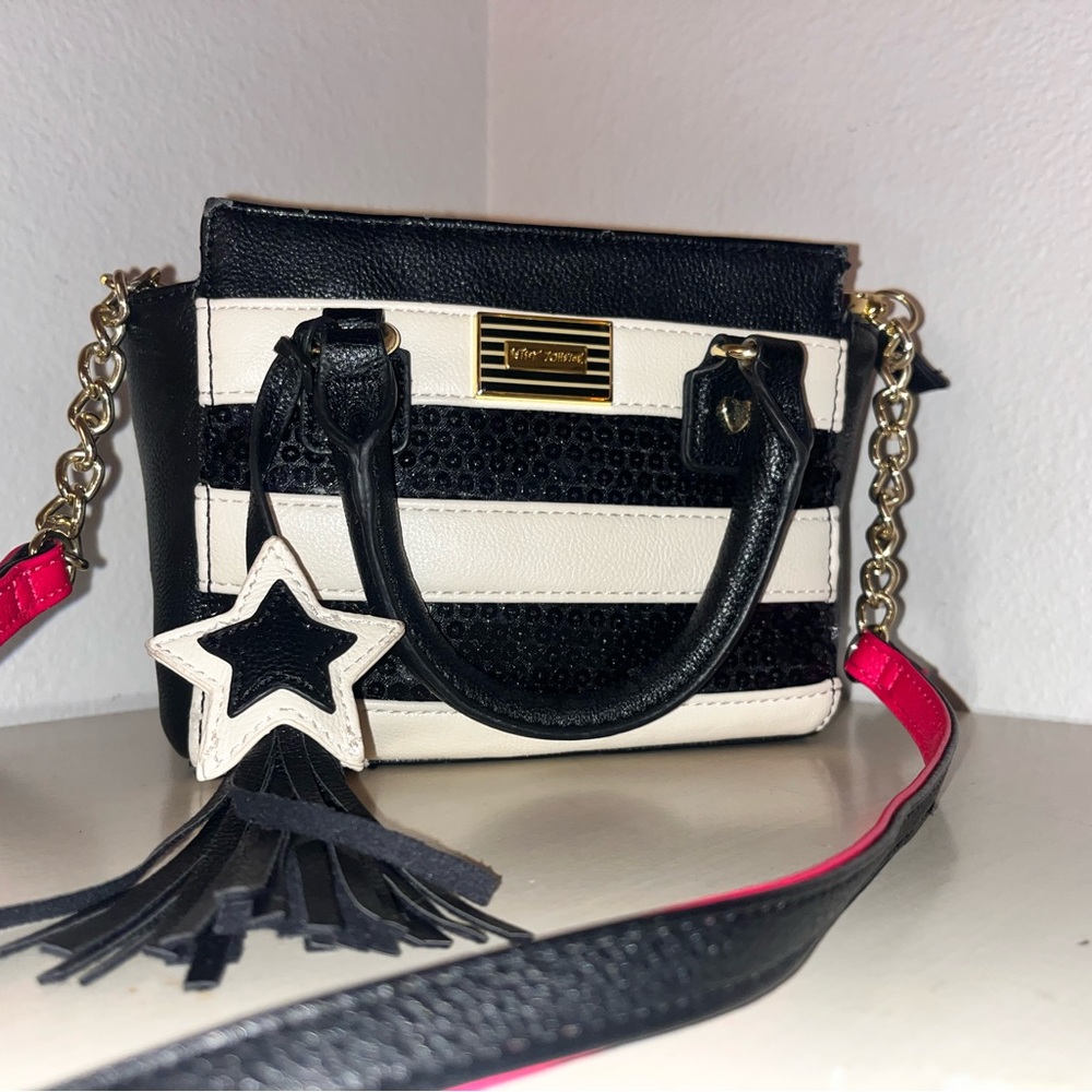 Betsey Johnson Black and Pink Floral Clutch Y2K